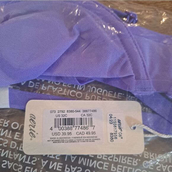NWT Aerie Smoothez Mesh Unlined Balconette Coverage Bra Purple 32C - Picture 2 of 4